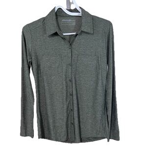 Eddie Bauer Women’s Small Khaki Grey Button Front Long Sleeve Shirt Soft Stretch